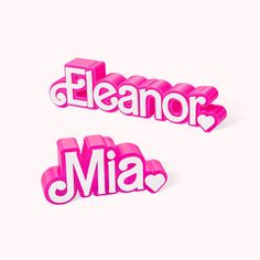 two pink magnets with the word mia spelled in white letters on top of each other