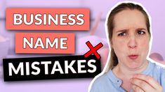 a woman making a funny face with the words'business name'in front of her