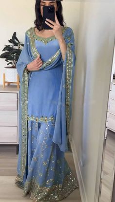 Orang India, Design Kurta, Sharara Designs, Full Sleeve Top, Traditional Indian Dress, Gaun Fashion, Palazzo Suit