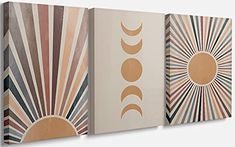 three canvases with sun and moon designs on them