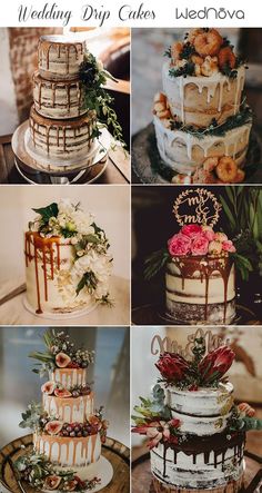 four different wedding cakes with flowers on top and the words, wedding diy cakes we love