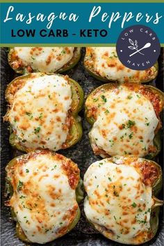 stuffed bell peppers with cheese and herbs in a baking dish, ready to be eaten