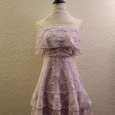 Lavendar Floral Lace Strapless Dress With Double Lining, A Hidden Zipper And No Slip Grip Lining (3rd Picture). Lace Strapless Dress, Prom Inspo, Strapless Lace Dress, Purple Floral Dress, Lace Strapless, Dresses Strapless, Purple Floral, Hidden Zipper, Color Purple