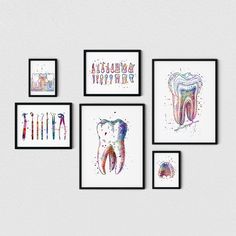 Looking for the perfect dental art for your office or waiting room? Don't miss out on this set of 6 watercolor prints!  Dental art - set of 6 watercolor art prints  The 6 prints are the following: 2 prints in 5x7 inches or 21x14,8 cm (A5) 2 prints in 8x10 inches or 29,7x21 cm (A4) 2 prints in 12x16 inches or 42x29,7 cm (A3) Your preferred dimension (inch or cm) you can select from the dropdown menu.  Each print uses Epson 8 color UltraChrome Pigment Inks, which are tested and guaranteed not to f Clinic Waiting Room, Dental Posters, Health Clinic, Dental Art, Dentist Office, Waiting Rooms, Watercolor Art Prints, Office Wall Decor, Office Wall