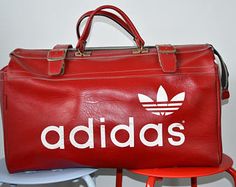 Vintage FAUX Leather Adidas Gym Bag Adidas Bag, Classic Adidas, Adidas Bags, White Details, Vintage Adidas, Vintage Sports, Red Leather, Sneakers Fashion, Gym Bag