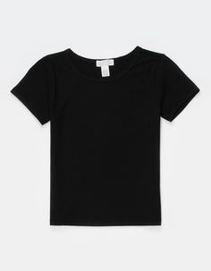 Full Tilt Essentials Baby Tee. Stretchy Rib Knit Construction. Textured Detail At Collar. Crew Neck. Short Sleeve. 55% Cotton 35% Rayon 10% Spandex. Machine Wash. Imported. | Full Tilt Essentials Girls Baby Tee