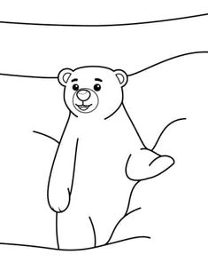 a black and white drawing of a bear in the water