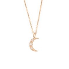 Illuminate your inner goddess with the Hecate Necklace. This dainty modern crescent moon necklace is adorned with three stunning diamonds, creating a celestial sparkle. Symbolizing femininity and the cycles of life, this necklace pays homage to the powerful goddess of night, light, magic, and protection from witchcraft - the Moon itself. With its delicate design and timeless charm, the Hecate Necklace is a perfect accessory for any occasion, adding a touch of enchantment to your look. Crescent Necklace With Single Cut Diamonds, Crescent Moon Charm Diamond Necklace For Gift, Crescent Necklace With Diamond Accents As A Gift, Moon Phase Diamond Necklace Fine Jewelry, Crescent Necklace With Diamond Accents For Gift, Diamond Moon Phase Necklace Fine Jewelry, Fine Jewelry Diamond Moon Phase Necklaces, Fine Jewelry Diamond Moon Phase Necklace, Celestial Crescent Necklace With Diamond Accents