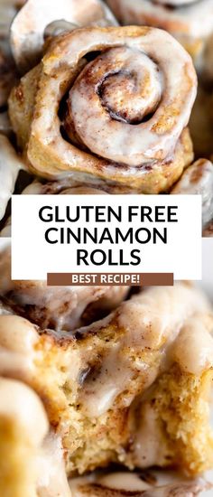 gluten free cinnamon rolls with icing on top and the words best recipe below