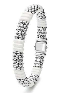 This caviar-beaded rope bracelet with creamy ceramic stations brings texture and shine to your stack. 1/4" width Sterling silver/ceramic Imported Luxury White Beaded Bracelets, Luxury White Stackable Bracelets, Beaded Rope, Bracelet Online, Statement Bracelet, White Silver, Black Diamond, Fashion Bracelets, Rope Bracelet