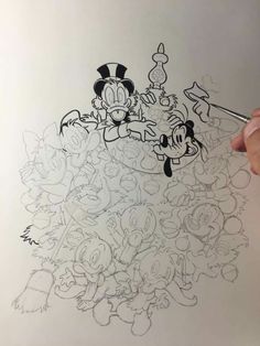 a drawing of mickey mouse and other cartoon characters