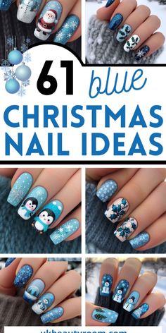 Dusty Blue Nails Acrylic, Blue Christmas Nail Ideas, Dusty Blue Nails, Sunflower Nail, Blue Christmas Nails, Snowflake Nail Art, Baby Blue Nails, Sunflower Nails, Vintage Sunflower