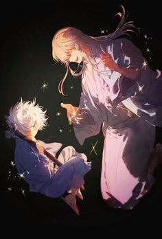 two anime characters in the dark with stars