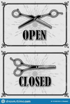 two open and closed signs with scissors