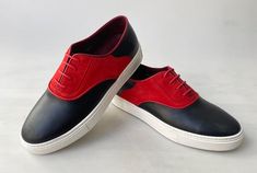 Buy the new TucciPolo Limited Edition Mens Handcrafted Two tone Black and Red suede leather Dress Sneaker. Prestigiously handcrafted with black Italian calf skin leather upper and red suede with leather lining, leather insole. Very comfortable and Fits true to size. order your normal sizeLeather : Black leather and red Suede leatherColor: Two tone Black and redStyle: dress sneakerThis is a made-to-order product. Each pair will be made upon receipt of order and shipped in approximately 15 days. B Dress Sneaker, Red Leather Dress, Custom Made Shoes, Italian Leather Shoes, Limited Edition Sneakers, Casual Dress Shoes, Shoes Custom, Luxury Sneakers, Boots Sneakers