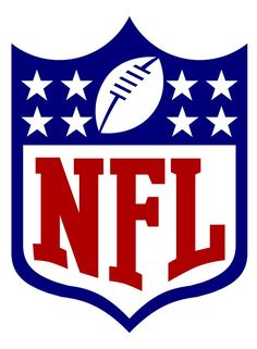 the nfl logo is shown in red, white and blue