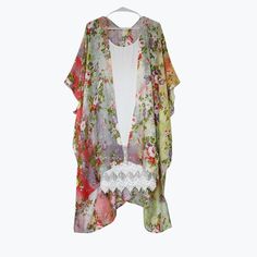 Kimono, Spring Kimono Floral Spring Summer Cover Up Bohemian spring daisy is reimagined in this kimono with boarder daisy embroidery  the midi-length hem. Wrap yourself in a dream as this light, cool fabric has a whisper of sheerness and a smooth, luxe feel. Traditional kimono styling features an open front, side slits, and wide elbow sleeves. Summer Kimono With Lace Trim For Vacation, Summer Vacation Kimono With Lace Trim, Spring Floral Embroidered Kimono With Kimono Sleeves, Spring Vacation Kimono With Floral Embroidery, Spring Floral Embroidery Kimono With Kimono Sleeves, Long Floral Embroidered Kimono For Spring, Summer Floral Embroidery Open Front Kimono, Summer Beach Kimono With Lace Trim, Summer Kimono For Daywear