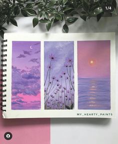 a notebook with three pictures of flowers and the words my hearty paints on it