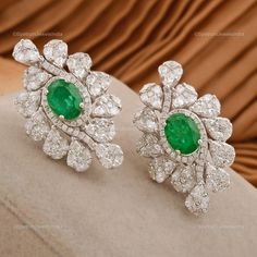 Luxury Green Diamond Earrings For Wedding, Elegant Diamond Cluster Earrings Gia Certified, Elegant Gia Certified Diamond Cluster Earrings, Elegant Formal Hand Set Cluster Earrings, Elegant Hand Set Cluster Earrings For Formal Occasions, Luxury Green Bridal Earrings, Exquisite Gia Certified Diamond Earrings, Luxury Oval Bridal Earrings For Wedding, Elegant Green Diamond Bridal Earrings