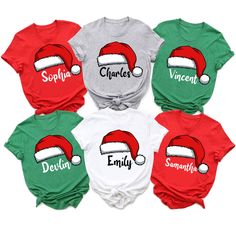 PRICES MAY VARY. Personalized Family Christmas Shirts: Make this holiday season extra special with our custom Family Santa Hat T-shirts. Click "Customize Now" to add your family's names, making these shirts uniquely yours for a memorable Christmas celebration. Festive & Fun Design: Celebrate in style with our Matching Family Christmas Shirts featuring a playful Santa Hat design. Perfect for family photos, holiday parties, and spreading festive cheer wherever you go. Comfortable & High-Quality Fa Family Plaid, Family Christmas Sweaters, Matching Family Christmas Shirts, Personalized Christmas Shirts, Thoughtful Christmas Gifts, Autumn T Shirts, Christmas Crafts For Gifts, Christmas Celebration