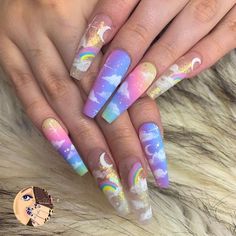 Cloud Nails, Pastel Skies, Rainbow Nails Design, Nagellack Trends, Unicorn Nails, Drip Nails, Edgy Nails, Colorful Nails, Cute Acrylic Nail Designs