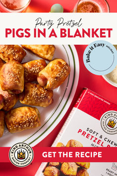 igs in blankets are a beloved party snack for good reason, but dare we say that this recipe improves on the classic? We replaced the plain dough “blanket” with a much more flavorful casing: a chewy, salty, deeply browned pretzel that’s made with our Soft & Chewy Pretzel Mix for ultimate ease and speed. These pigs in pretzel blankets have more personality than the traditional version, but they still go just as well with a mustardy dipping sauce. Pretzel Mix, Easy Holiday Party, Pigs In Blankets, Flour Bakery, Holiday Bread, King Food