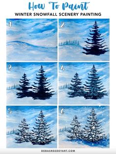 how to paint a winter snow scene with pine trees