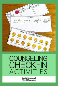 two worksheets with the words,'learning check - in activities'on them