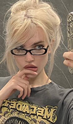 Goth Updo Hairstyles Short Hair, Goth Blonde Hair, Blonde Goth Girl, Blonde Hair Glasses, Goth Blonde, Blonde Goth, Buzz Cuts, Buzz Cut, Box Braids Hairstyles