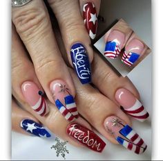 25+ 4th Of July Nails For This Independence Day - Emerlyn Closet Cute 4th Of July Nails, Long Nail Art Designs, Patriotic Nail Designs, Patriotic Nails Design, America Nails