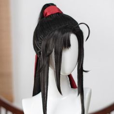 The Grandmother of Demonic Cultivation Teen Wu Xian Wei Cosplay Wig Wei Wuxian Cosplay, Grandmaster Of Demonic Cultivation, Demonic Cultivation, Ribbon Hairstyle, Cosplay Wig, Cosplay Wigs, Red Ribbon, High Temperature, Picture Show