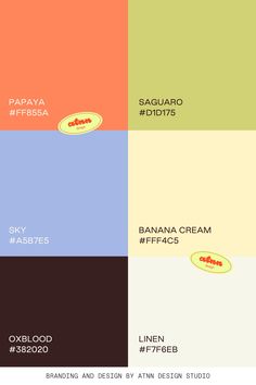 the color scheme for banana cream and other desserts is shown in four different colors