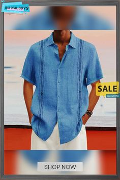 Men's Linen Shirt Summer Shirt Beach Shirt Turndown Summer Short Sleeve White Pink Blue Graphic Prints Casual Daily Clothing Apparel Print Light Blue Casual Collar Top For Summer, Beach Season Cotton Shirt With Casual Collar, Light Blue Casual Collar Shirt For Beach, Light Blue Casual Collar Top For Vacation, Blue Casual Collar Shirt For Vacation, Blue Casual Collar Top For Beach, Light Blue Short Sleeve Shirt For Vacation, Casual Light Blue Top With Casual Collar, Light Blue Short Sleeve Vacation Shirt