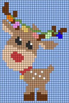 a cross stitch pattern of a reindeer with an ugly look on it's face