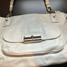 Nwot Coach Purse! Perfect For Spring White Bags With Silver-tone Hardware For Everyday Use, White Satchel With Silver-tone Hardware For Errands, White Crossbody Satchel With Silver-tone Hardware, White Bags With Silver-tone Hardware For Errands, Everyday White Satchel With Handle Drop, White Coach Satchel With Adjustable Strap, Everyday White Coach Satchel, Coach Purse, Coach Purses