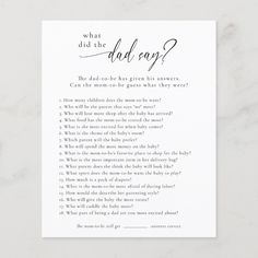 what did the dad say? poem printable on white card with black ink and calligraphy