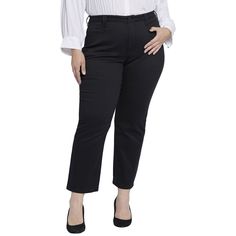 About The Brand: Figure-Flattering Fits. Plus Bailey Straight Leg In Black With Lift Tuck Technology, Square Pockets; Four-Pocket Style Inseam Approximately 28in 12.75in Front Rise; 19.5in Back Rise Leg Opening Has An Approximate 17.5in Circumference Zip Fly With Button Closure 88% Cotton, 10% Polyester, 2% Elastane Machine Wash Imported Black Straight Leg Capris With Pockets, Jean Color, Black Pins, Fall Denim, Slim Trousers, Ponte Pants, Stretchy Pants, Straight Leg Denim, Knit Pants