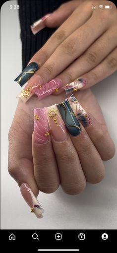 Fall Maximalist Nails, Fall Freestyle Nails, Leo Season Nails, Virgo Nails, Majestic Nails, Vintage Nails, Short Square Acrylic Nails, Acrylic Nails Coffin Pink