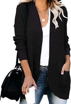 Women Knit Sweater Cardigan Made of Poly-Cotton soft and comfy Size Guide: S=US 4-6,M=US 8-10,L=US 12-14,XL=US 16, XXL=US 18. If you want an oversized look please size up. Cocoon cardigan features: open front cardigans, loose fit, long sleeve, shawl collar, drape shoulder, solid color, ribbed trim at closure, cuffs and hem, waffle knitted outwear, two front pockets Draped Sweater, Soft Knit Cardigan, Pocket Sweater, Cardigan Casual, Winter Vest, Pocket Cardigan, Casual Cardigans, Collar Top, Open Front Cardigan