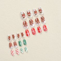 Christmas Almond Fake Nails Wearable Manicure Press on Nails False Nail Girl Nails Short Almond, Christmas Press On Nails, Xmas Nail Art, Fake Nails Designs, Short Fake Nails, Press On Nails Short, Winter Nails Acrylic, Snowflake Nails, Striped Nails