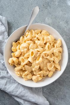 a bowl filled with macaroni and cheese