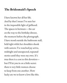 the bridesmad's speech is shown in black and white, with text