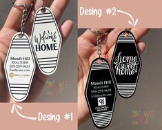 two different key chains that have been designed to look like they are being used for home decor