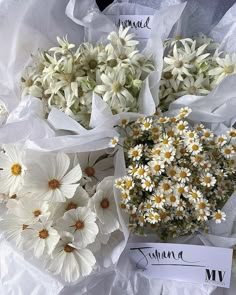 white daisies and other flowers for sale at a market