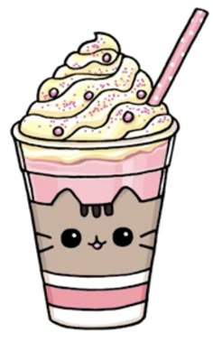 a drawing of a cup with whipped cream and a cat face on the top is shown