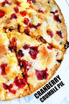 a cranberry cobbler pie on a white plate