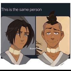 two different avatars, one with black hair and the other with blue eyes that say this is the same person