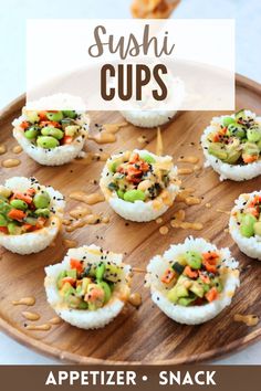 sushi cups are an appetizer - snack that is ready to be eaten