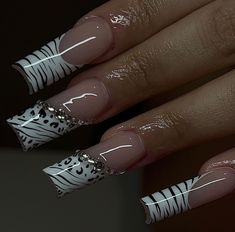 Nail Designs Long Nails, Zebra Print Nails, Zebra Nails, Hippie Nails, Hard Nails, Natural Blush, Leopard Print Nails, Grunge Nails, Leopard Nails