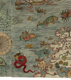 an old map with many different animals on it